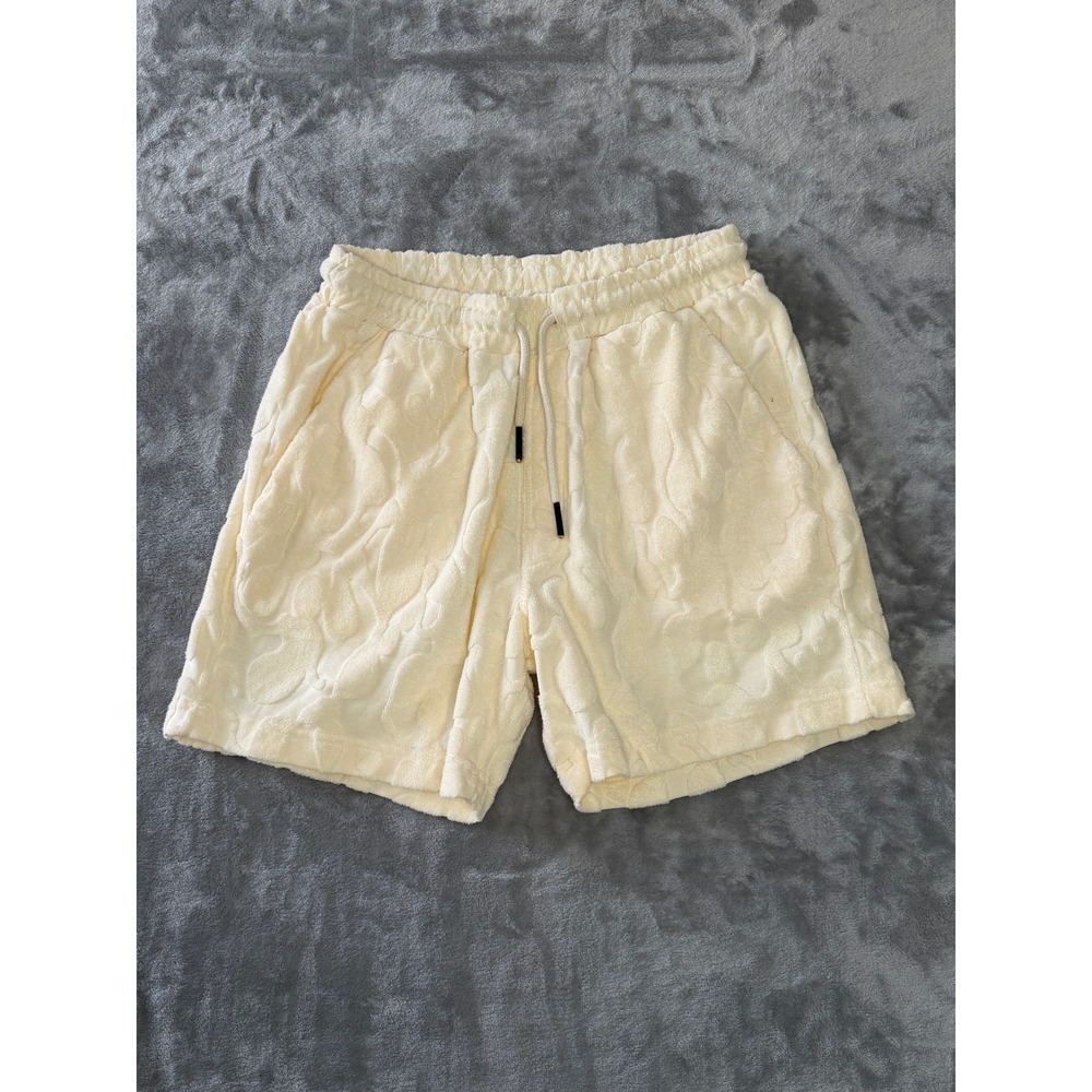OAS Summit Terry Shorts Mens M Cream Jacquard Textured Medium Weight Swim Beach